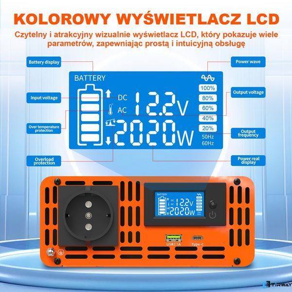 Przetwornica DATOUBOSS 2000W/4000W 24V/230V czysty sinus / samochodowy falownik 0066 zdjęcie