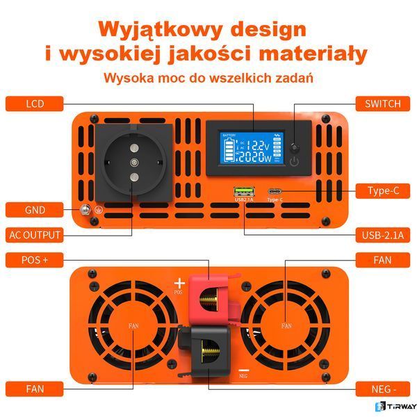 Przetwornica DATOUBOSS 2000W/4000W 24V/230V czysty sinus / samochodowy falownik 0066 zdjęcie