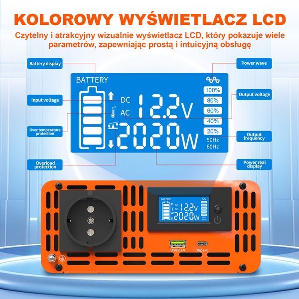 Преобразователь DATOUBOSS 2000W/4000W 24V/230V чистрый синус / автомобильный инвертор 0066 фото