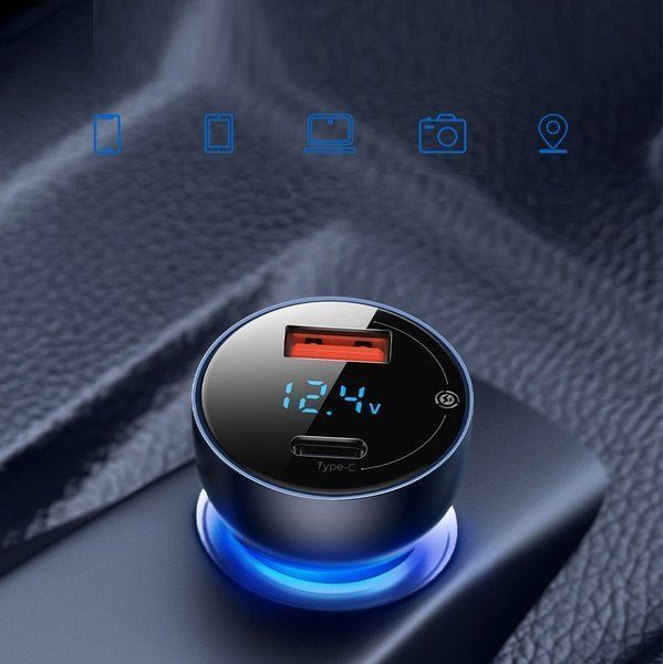 Автомобильное зарядное устройство Baseus Particular 65W USB-A + USB-C + экран LCD 0027 фото