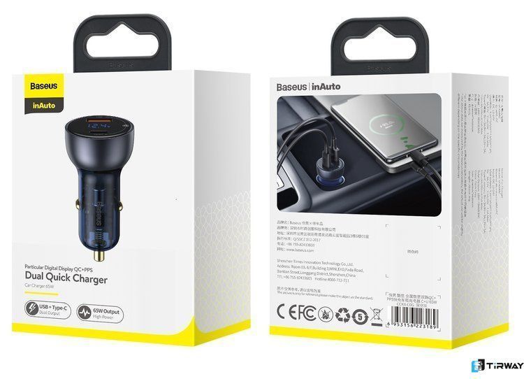 Ładowarka samochodowa Baseus Particular 65W USB-A + USB-C + ekran LCD 0027 zdjęcie